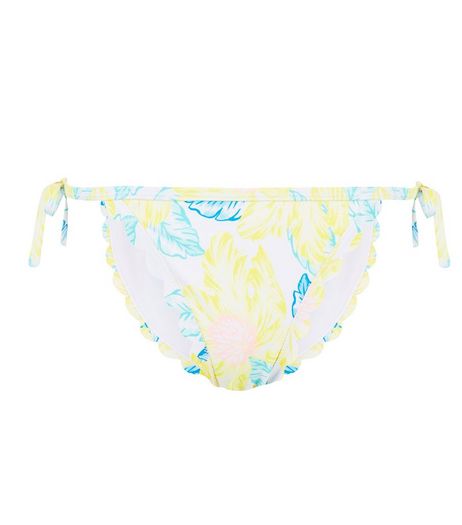 Yellow Tropical Print Scallop Hem Bikini Bottoms | New Look