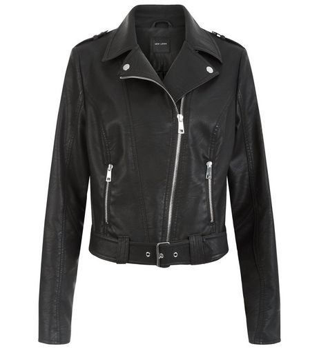 Black Leather-Look Belted Biker Jacket | New Look