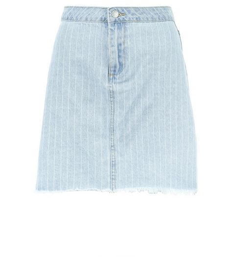 Pale Blue Stripe Fray Hem Denim Skirt | New Look