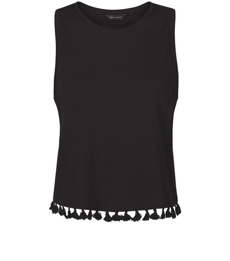 Black Tassel Trim Sleeveless Top | New Look