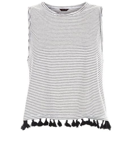 White Stripe Tassel Hem Vest | New Look