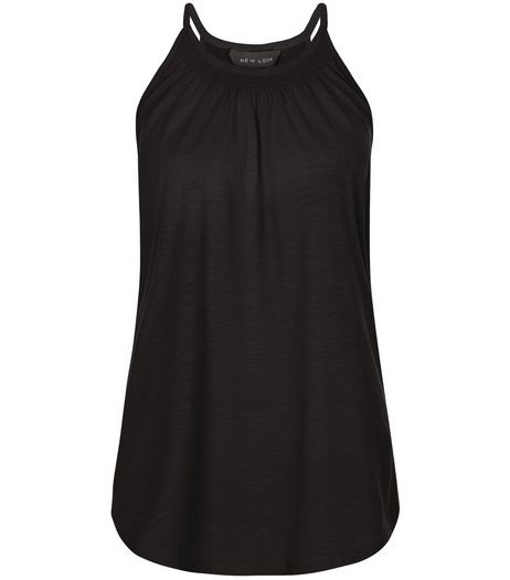 Black Shirred High Neck Vest | New Look