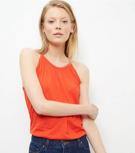 Bright Orange Shirred High Neck Vest | New Look