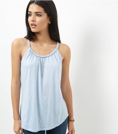 Pale Blue Plaited Trim Vest | New Look