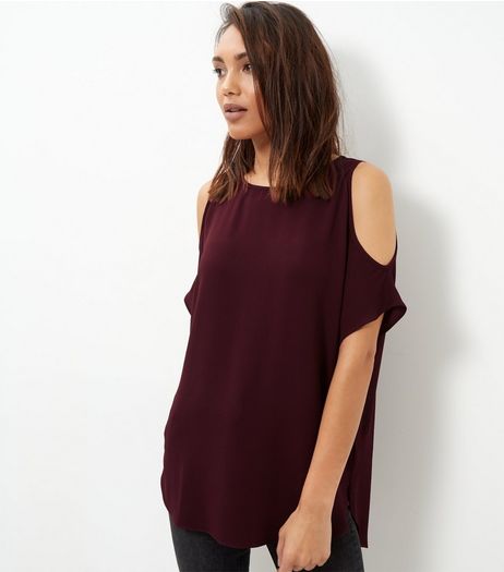 Dark Purple Cold Shoulder T-Shirt | New Look