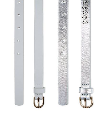 2 Pack White and Silver Floral Cut Out Belts | New Look
