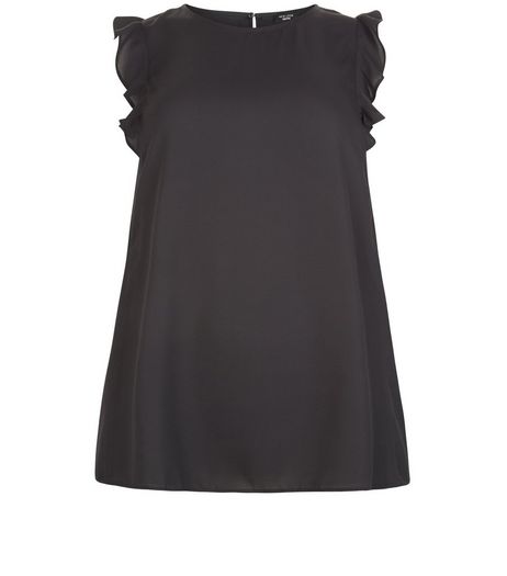 Curves Black Ruffle Sleeve Shell Top | New Look