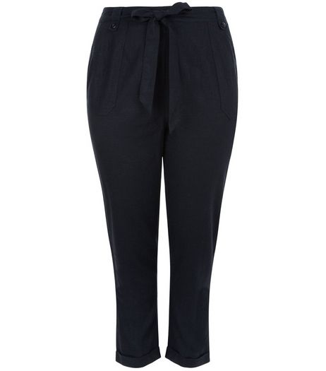 Curves Navy Belted Trousers | New Look