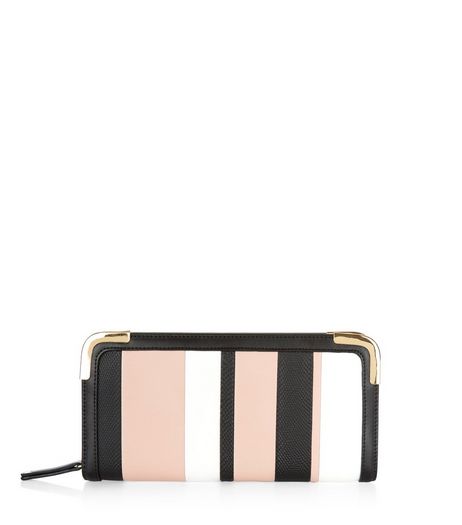 Pink Panelled Stripe Purse | New Look