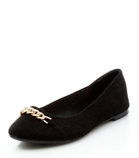 Black Suedette Chain Strap Ballet Pumps | New Look