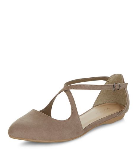 Light Brown Suedette Cross Strap Ballet Pumps | New Look