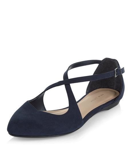 Navy Suedette Cross Strap Ballet Pumps | New Look
