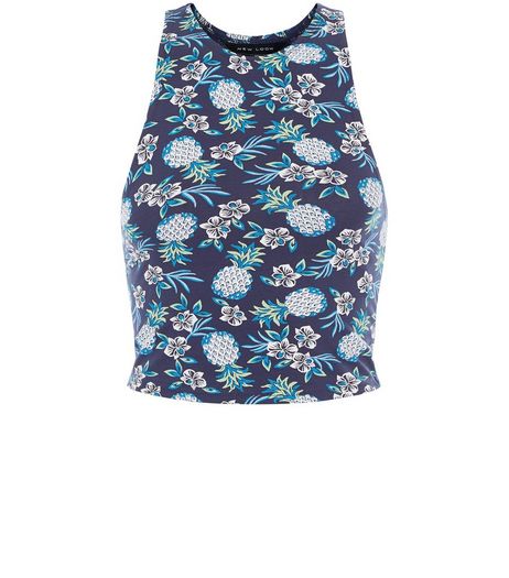 Blue Tropical Print Crop Top | New Look