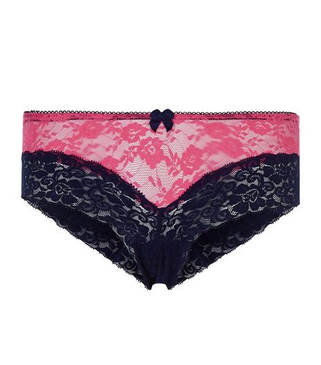 Navy Contrast Lace Leg Brazilian Briefs | New Look