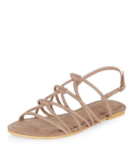 Wide Fit Light Brown Suedette Knotted Strap Sandals | New Look
