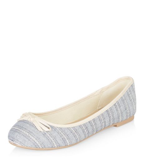 Wide Fit Navy Stripe Ballet Pumps | New Look