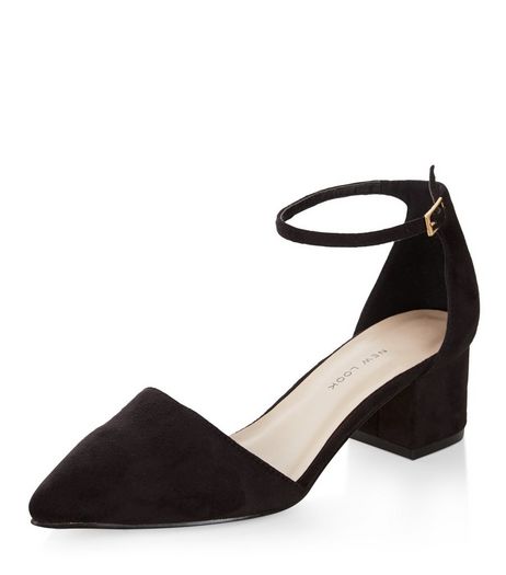 Wide Fit Black Suedette Pointed Ankle Strap Block Heels | New Look