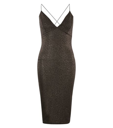 AX Paris Bronze Metallic Strappy Midi Dress | New Look