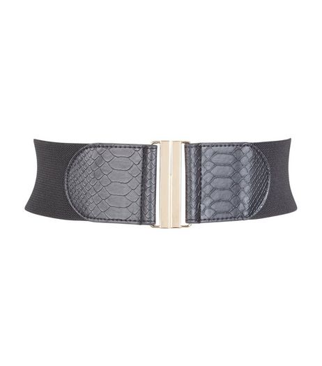 Black Croc Texture Stretch Belt | New Look