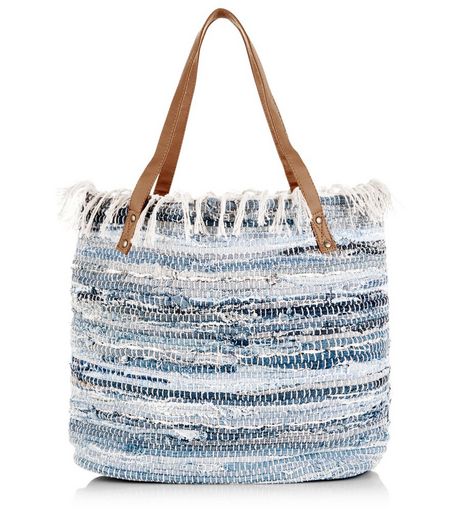 Blue Rolled Denim Fray Trim Shopper Bag | New Look