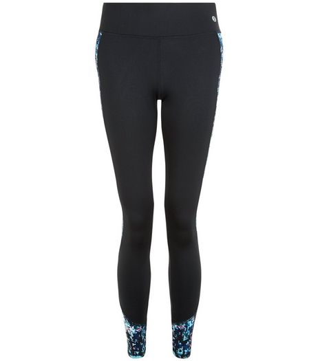 Black Abstract Print Panel Sports Leggings | New Look