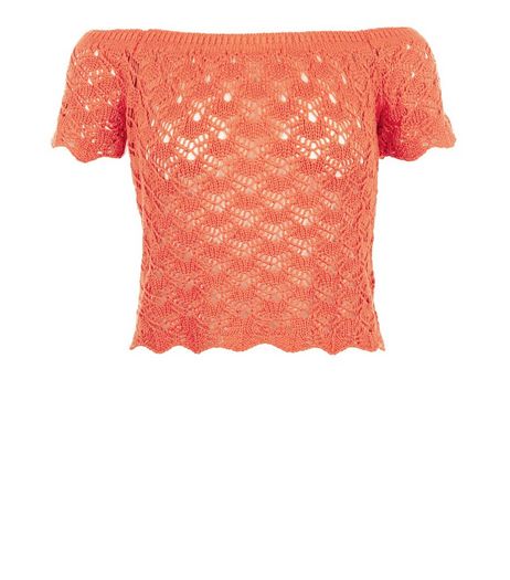 Bright Orange Crochet Bardot Neck Top | New Look
