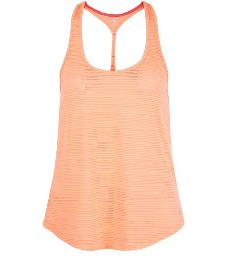 Coral Burnout Stripe Sports Vest | New Look