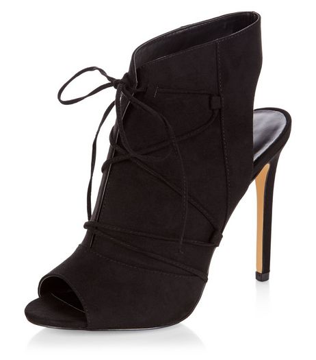 Black Suedette Lace Up Heeled Boots | New Look