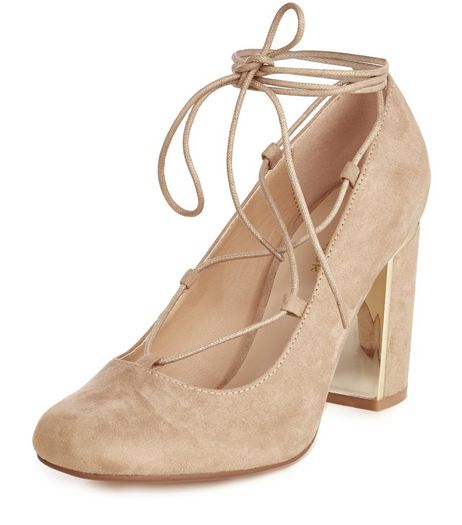 Stone Suedette Metal Trim Ghillie Block Heels | New Look