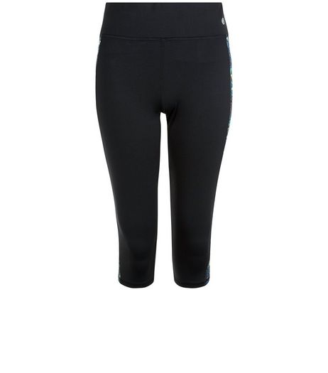 Black Space Dye Panel Cropped Sports Leggings | New Look