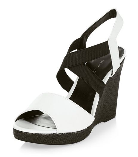 Wide Fit White Contrast Leather-Look Wedges | New Look
