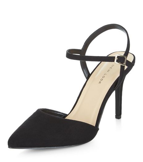 Black Suedette Pointed Ankle Strap Heels | New Look