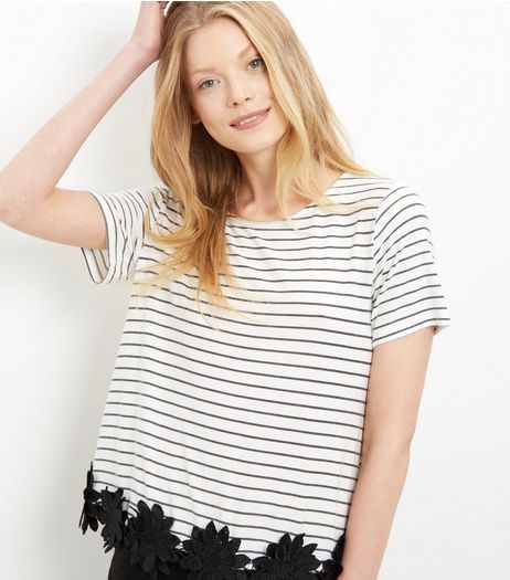 Black Stripe Crochet Trim T-Shirt | New Look