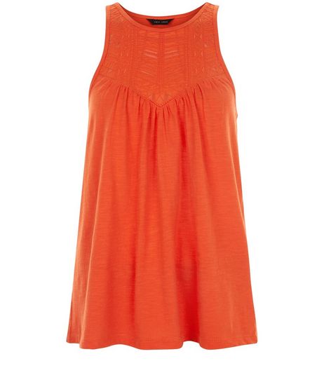 Orange Embroidered Cut Out Vest | New Look