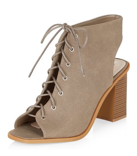 Wide Fit Light Brown Lace Up Peep Toe Block Heel Ankle Boots | New Look
