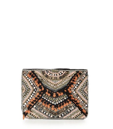 Multicoloured Beaded Pom Pom Clutch | New Look