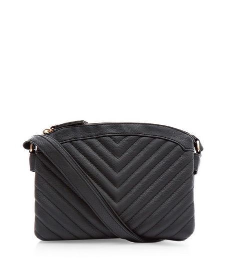 Black Chevron Quilted Across Body Bag | New Look