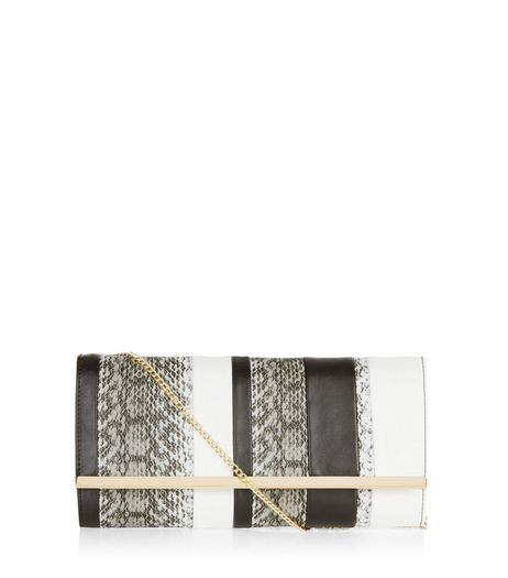 Black Stripe Snakeskin Print Clutch | New Look