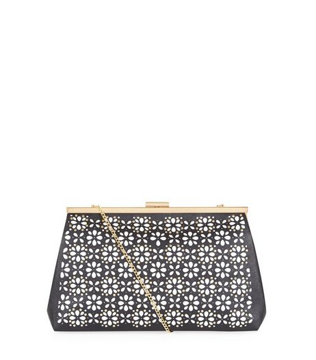 Black Flower Laser Cut Out Clutch | New Look