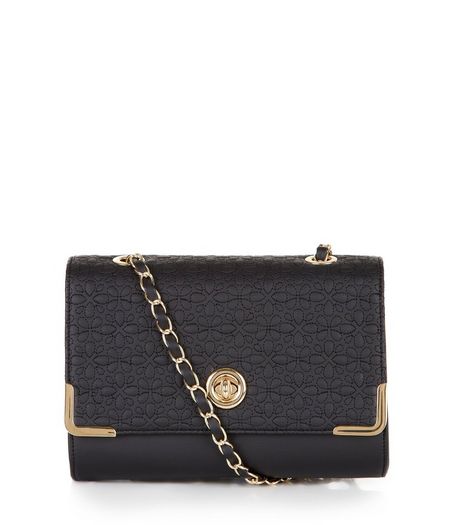 Black Floral Stitch Shoulder Bag | New Look