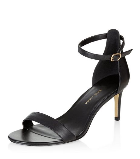 Wide Fit Black Leather Heeled Sandals | New Look