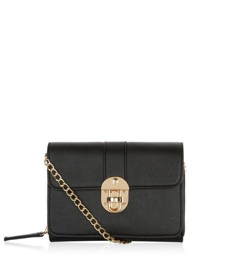 Black Mini Push Lock Clutch | New Look
