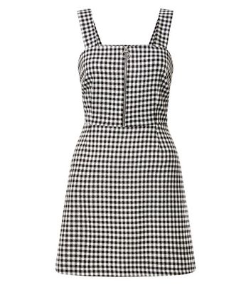 Black Gingham Check Zip Front Pinafore Dress  | New Look