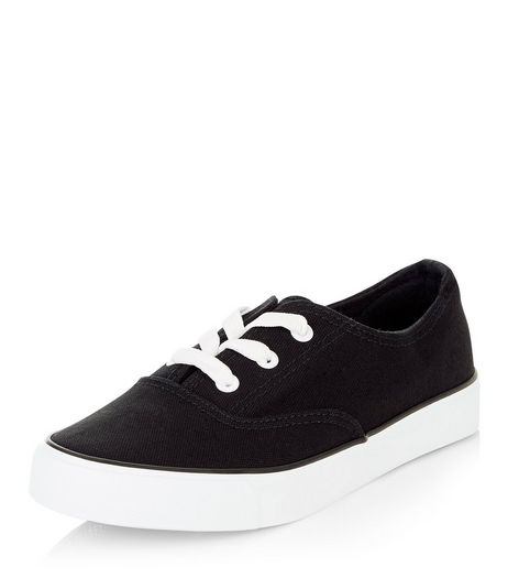Black Contrast Lace Up Plimsolls | New Look