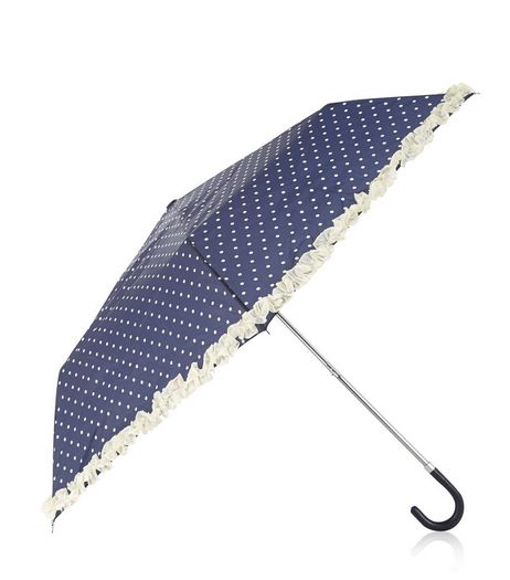 Blue Polka Dot Frill Trim Umbrella | New Look