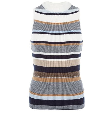 White Stripe Funnel Neck Sleeveless Top | New Look