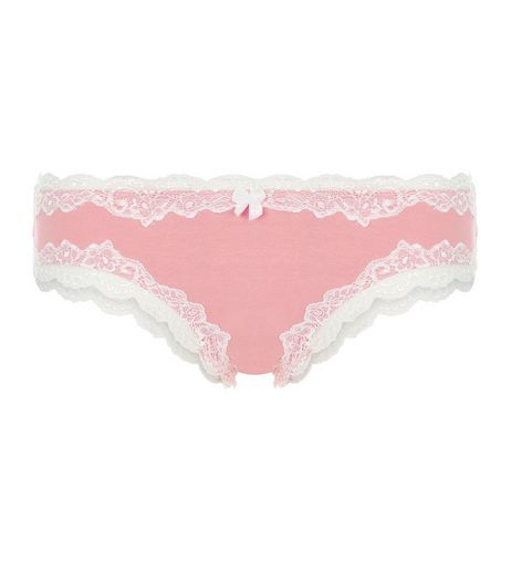 Pink Lace Trim Brazilian Briefs | New Look