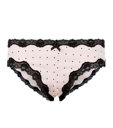 Pink Spot Print Lace Trim Brazilian Briefs | New Look