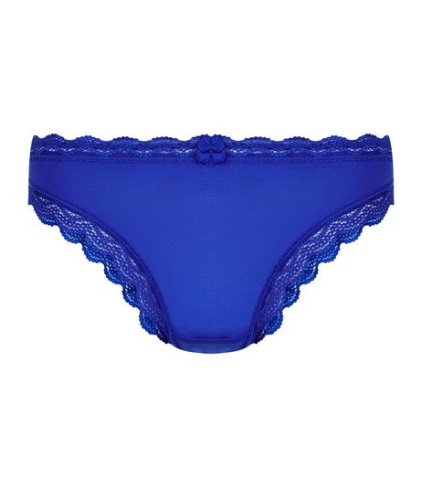 Blue Lace Trim Thong | New Look