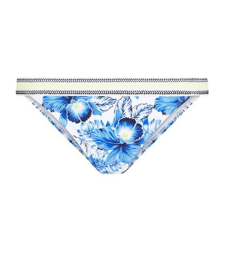 Blue Tropical Print Contrast Trim Bikini Bottoms | New Look